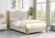 B01 Elysian Velvet Upholstered Platform Bed Frame with Staggered Metal Accents