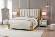 B01 Elysian Velvet Upholstered Platform Bed Frame with Staggered Metal Accents