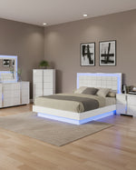 Modern Glossy White Tufted Bedroom Set with Dresser, Mirror, Chest, and Nightstands (B750) by Quality Living Furniture