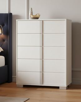 Modern Glossy White 5 Drawer Vertical Dresser Chest (B750) by Quality Living Furniture