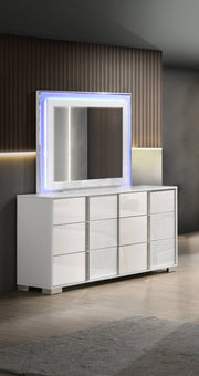 B750 Modern High-Gloss White Bedroom Collection with Integrated LED Lighting
