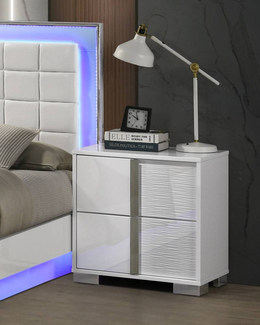 Modern Glossy White 2 Drawer Nightstand with Metal Accents (B750) by Quality Living Furniture