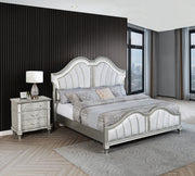 B760 Glam Metallic Silver Bedroom Collection with LED Lighting & Glitter Trim