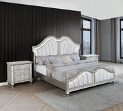B760 Glam Metallic Silver Bedroom Collection with LED Lighting & Glitter Trim