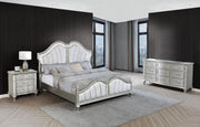 B760 Glam Metallic Silver Bedroom Collection with LED Lighting & Glitter Trim