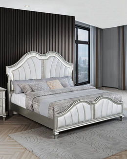 Glam Silver Upholstered Panel Bed with Scalloped Headboard and LED Lighting (B760) by Quality Living Furniture