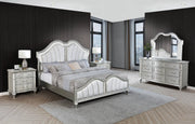 B760 Glam Metallic Silver Bedroom Collection with LED Lighting & Glitter Trim