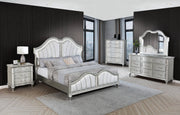 B760 Glam Metallic Silver Bedroom Collection with LED Lighting & Glitter Trim