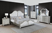 B760 Glam Metallic Silver Bedroom Collection with LED Lighting & Glitter Trim