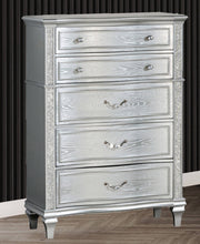 B760 Glam Metallic Silver Bedroom Collection with LED Lighting & Glitter Trim