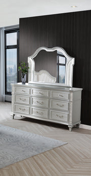B760 Glam Metallic Silver Bedroom Collection with LED Lighting & Glitter Trim