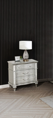 B760 Glam Metallic Silver Bedroom Collection with LED Lighting & Glitter Trim
