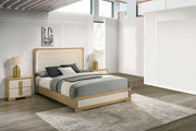 B780 Nordic Oasis Modern Two-Tone Eastern King Bed with LED Light Headboard, Scandinavian Natural Wood & White Panel Bed Frame