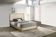 B780 Nordic Oasis Modern Two-Tone Eastern King Bed with LED Light Headboard, Scandinavian Natural Wood & White Panel Bed Frame