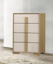 B780 Nordic Oasis Modern Two-Tone Chest, Scandinavian Natural Wood & White Tall Bedroom Dresser