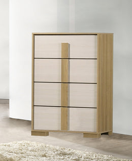 B780 Nordic Oasis Modern Two-Tone Chest, Scandinavian Natural Wood & White Tall Bedroom Dresser by Quality Living Furniture