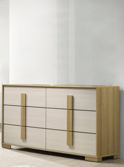 B780 Nordic Oasis Modern Two-Tone Dresser and Mirror Set, Scandinavian Natural Wood & White Bedroom Vanity