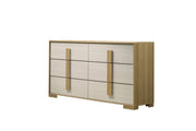 B780 Nordic Oasis Modern Two-Tone Dresser and Mirror Set, Scandinavian Natural Wood & White Bedroom Vanity