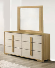 B780 Nordic Oasis Modern Two-Tone Dresser and Mirror Set, Scandinavian Natural Wood & White Bedroom Vanity
