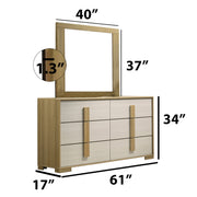 B780 Nordic Oasis Modern Two-Tone Dresser and Mirror Set, Scandinavian Natural Wood & White Bedroom Vanity