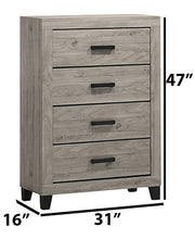 B790 Ashen Ridge Modern Rustic 4-Drawer Chest, Light Gray Wood Grain Bedroom Dresser with Black Hardware