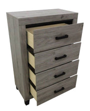 B790 Ashen Ridge Modern Rustic 4-Drawer Chest, Light Gray Wood Grain Bedroom Dresser with Black Hardware