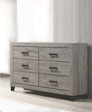 B790 Ashen Ridge Modern Rustic Dresser and Mirror Set, Light Gray Wood Grain Bedroom Vanity with Black Hardware