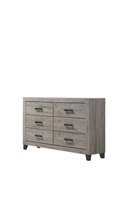 B790 Ashen Ridge Modern Rustic Dresser and Mirror Set, Light Gray Wood Grain Bedroom Vanity with Black Hardware