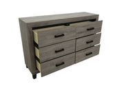 B790 Ashen Ridge Modern Rustic Dresser and Mirror Set, Light Gray Wood Grain Bedroom Vanity with Black Hardware