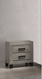 B790 Ashen Ridge Modern Rustic 2-Drawer Nightstand, Light Gray Wood Grain Bedside Table with Black Hardware