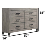 B790 Ashen Ridge Modern Rustic Dresser and Mirror Set, Light Gray Wood Grain Bedroom Vanity with Black Hardware