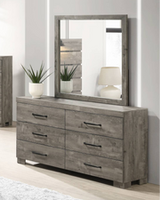 Rustic Farmhouse Gray Wood Double Dresser with Mirror & Chest (B820) by Quality Living Furniture