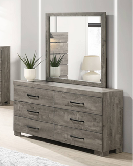 Rustic Farmhouse Gray Wood Double Dresser with Mirror & Chest (B820) by Quality Living Furniture