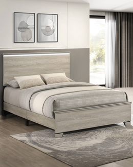 LED Lighted Grey-Beige Wood Panel Bed (B830) by Quality Living Furniture
