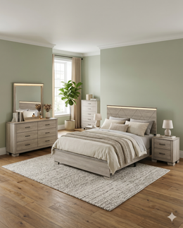 B830 Modern Farmhouse Greige Rustic Oak Bedroom Collection