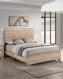 LED Lighted Natural Wood Panel Bed, King & Queen (B831) by Quality Living Furniture