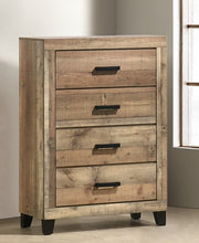 B850 Timber Heritage Rustic 4-Drawer Chest, Weathered Brown Pine Tall Bedroom Dresser with Black Hardware