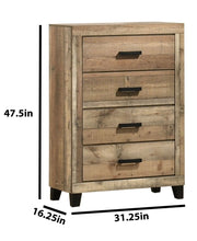B850 Timber Heritage Rustic 4-Drawer Chest, Weathered Brown Pine Tall Bedroom Dresser with Black Hardware