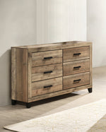 Weathered brown pine dresser with six drawers
