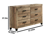 Dimensional image of dresser with 6 drawers, 57 x 16 x 37