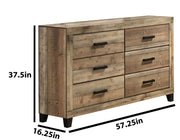 Dimensional image of dresser with 6 drawers, 57 x 16 x 37