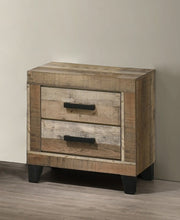 B850 Timber Heritage Rustic 2-Drawer Nightstand, Weathered Brown Pine Bedside Table with Black Hardware