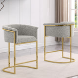 BS014 Set of 2 Luxury Boucle Fabric Bar Stool with Polished Gold Metal Sled Base