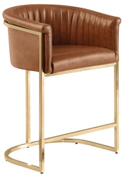 BS014L Mid-Century Modern Air Leather Bar Stool with Gold Legs