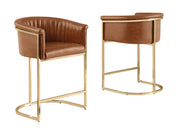 BS014L Mid-Century Modern Air Leather Bar Stool with Gold Legs