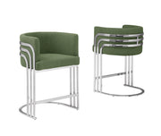 BS020 Modern Boucle Bar Stool with Chrome Triple-Rail Metal Back