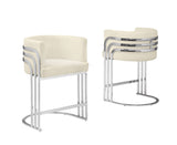 BS020 Set of 2 Modern Boucle Bar Stool with Chrome Triple-Rail Metal Back