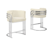 BS020 Modern Boucle Bar Stool with Chrome Triple-Rail Metal Back