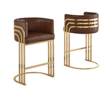BS024L Set of 2 Art Deco Leathaire Bar Stool with Polished Gold Frame