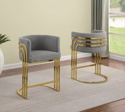 BS024 Art Deco Boucle Bar Stool with Sculptural Gold Triple-Rail Back